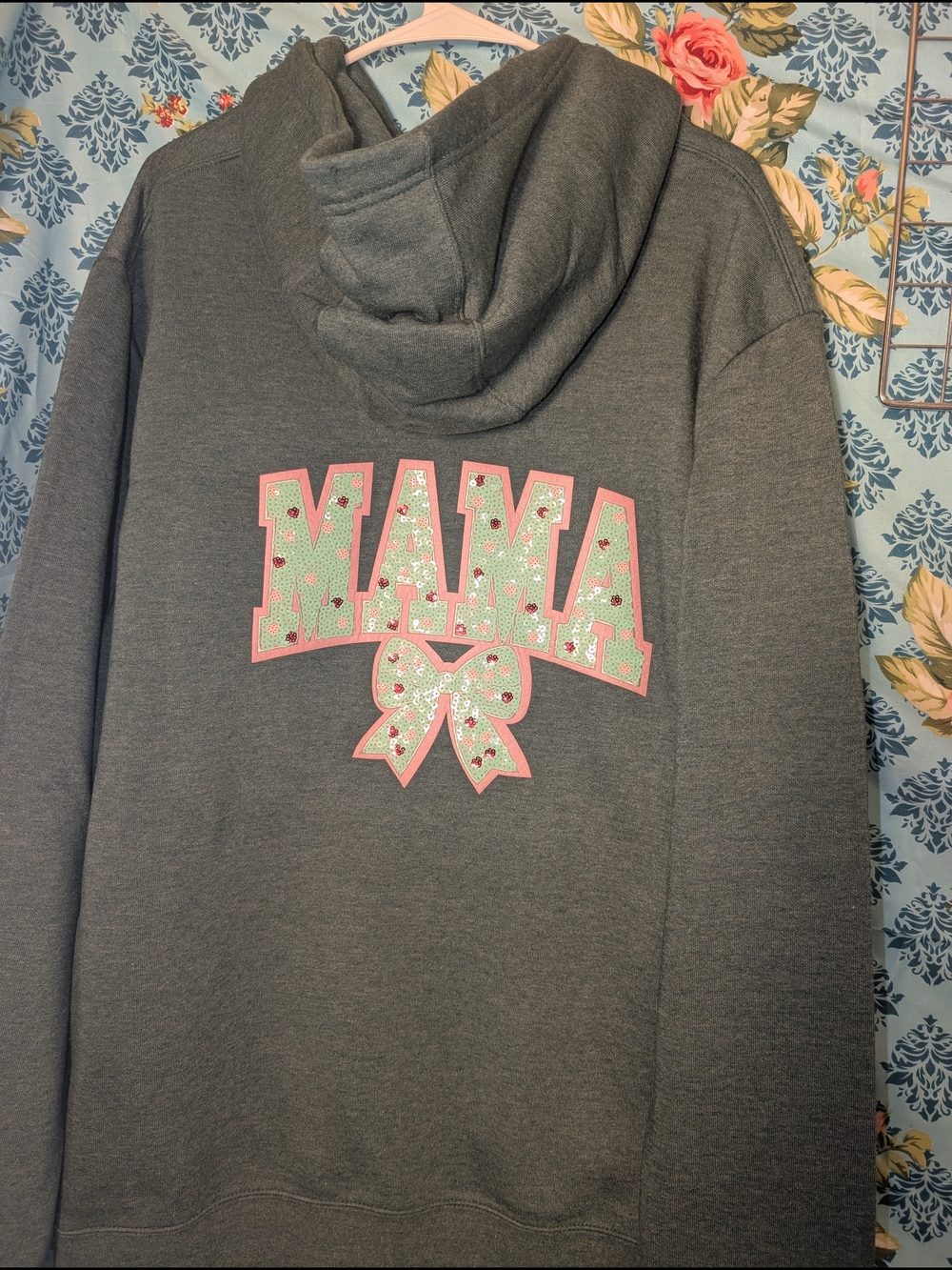 Green Hoodie with 'MAMA' Sequin Applique